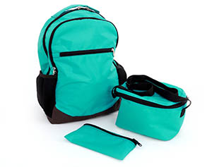 Combo Morral, lonchera, cartuchera Agua marina