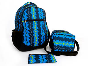 Combo morral, lonchera y cartuchera Azul